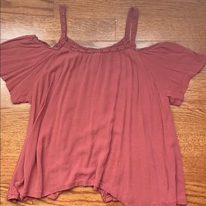 Pink, cut-out shoulder top